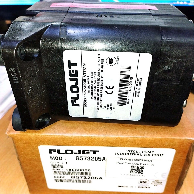 FLOJET Viton Industrial Pump G573205A with 3/8 inch port for chemical and industrial fluid transfer.