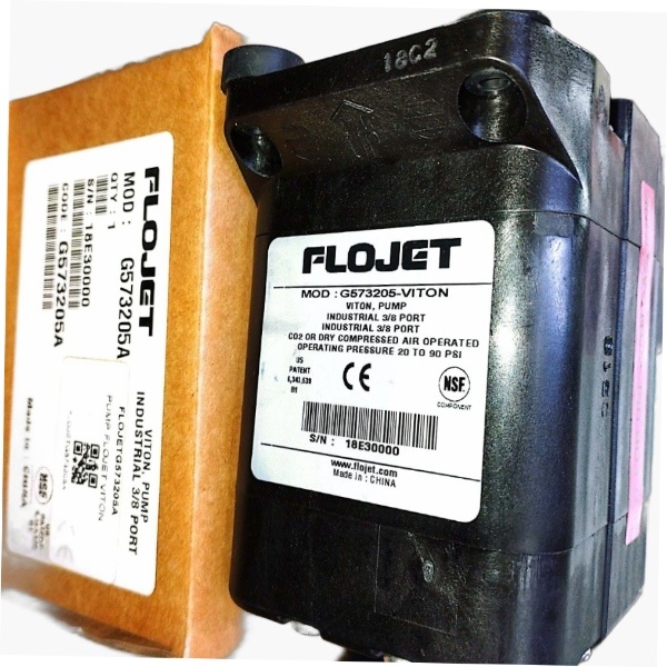 FLOJET Viton Industrial Pump G573205A with 3/8 inch port for chemical and industrial fluid transfer.
