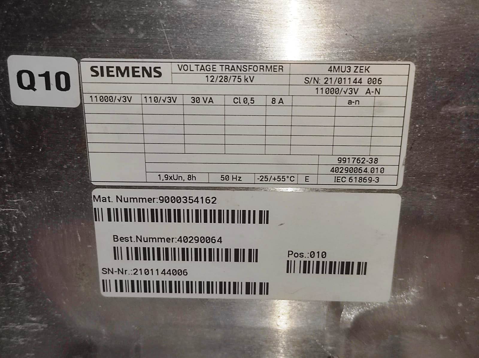 Siemens Voltage Transformer CTBT 12/28/75kV High Voltage Instrument Transformer