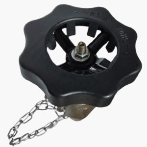 Heavy-duty brass gas cylinder valve with protective cap and safety chain for industrial oxygen, nitrogen, argon, and CO2 cylinders