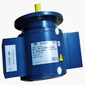 Baumer Hübner PMG10-SHD heavy-duty absolute encoder featuring magnetic sensor, solid shaft, battery-free multi-turn functionality, and industrial motion control capabilities
